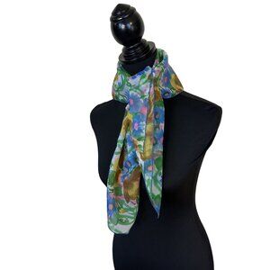 Vintage Womens Blue Floral 20 Inch Scarf Polyester